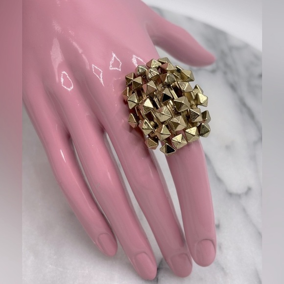 Chunky Studded Cluster Gold Tone Fashion Stretch Ring - Picture 2 of 7